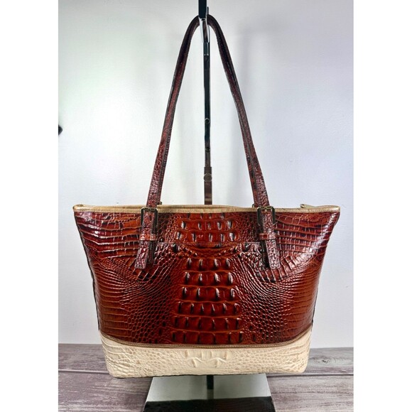 Brahmin Medium Asher Tote Coquette Pecan Two-Tone Melbourne Leather MINT - Picture 16 of 17